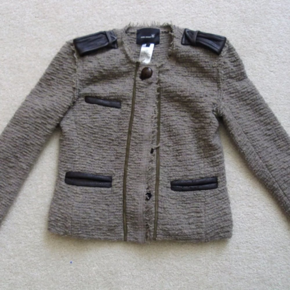 Isabel Marant Moto Taupe Leather Boucle Jacket
